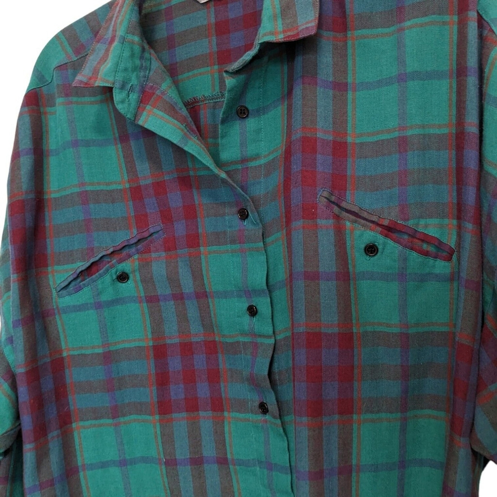 DIANE VON‎ FURSTENBERG Green Plaid Button Down Top Womens Size 12 - Picture 3 of 9